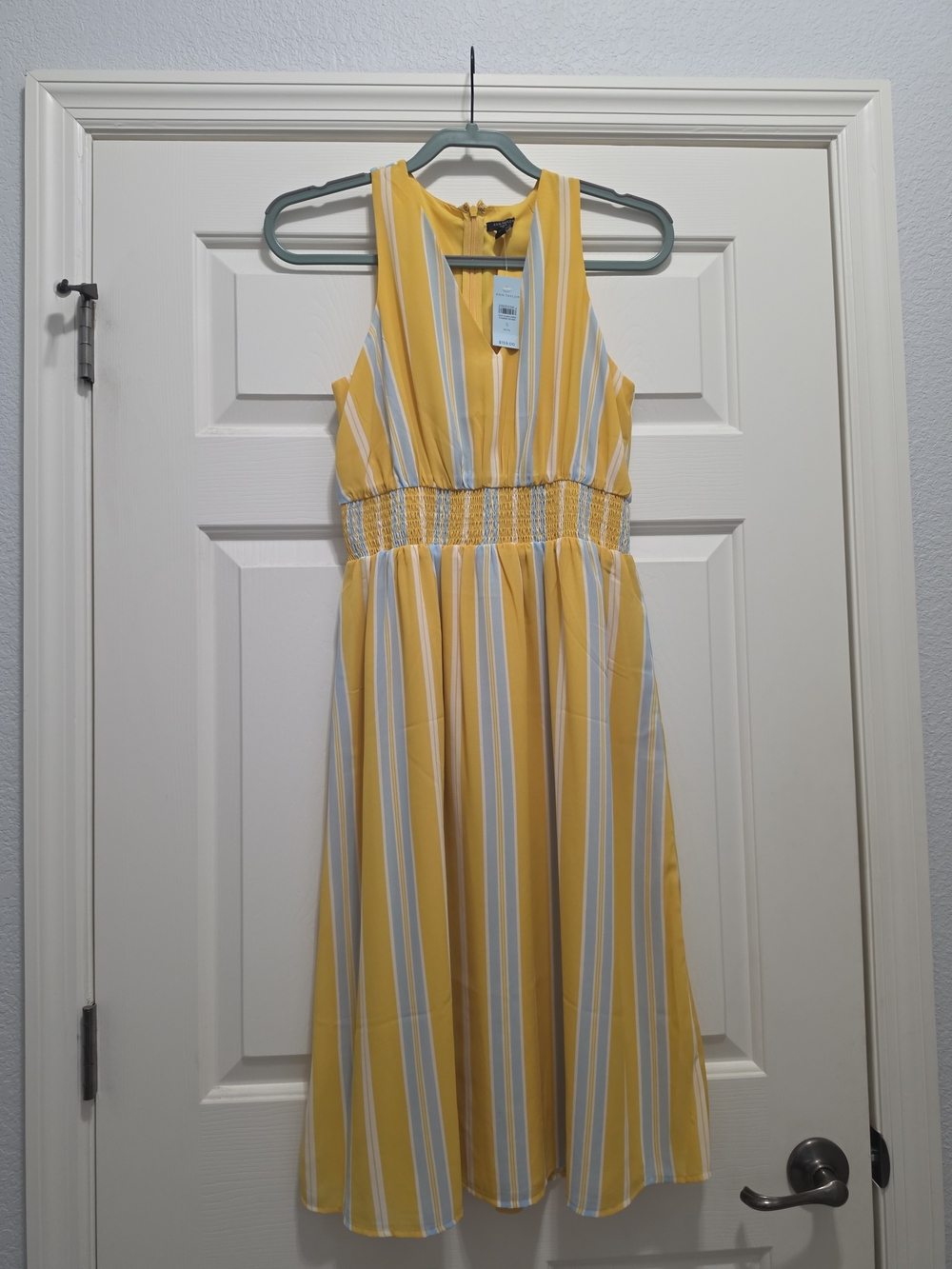 Ann Taylor Yellow and White Striped Smocked Waist Dress New Size Small Petite